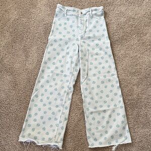 Zara Blue Floral Wide Leg Jeans Festival Boho